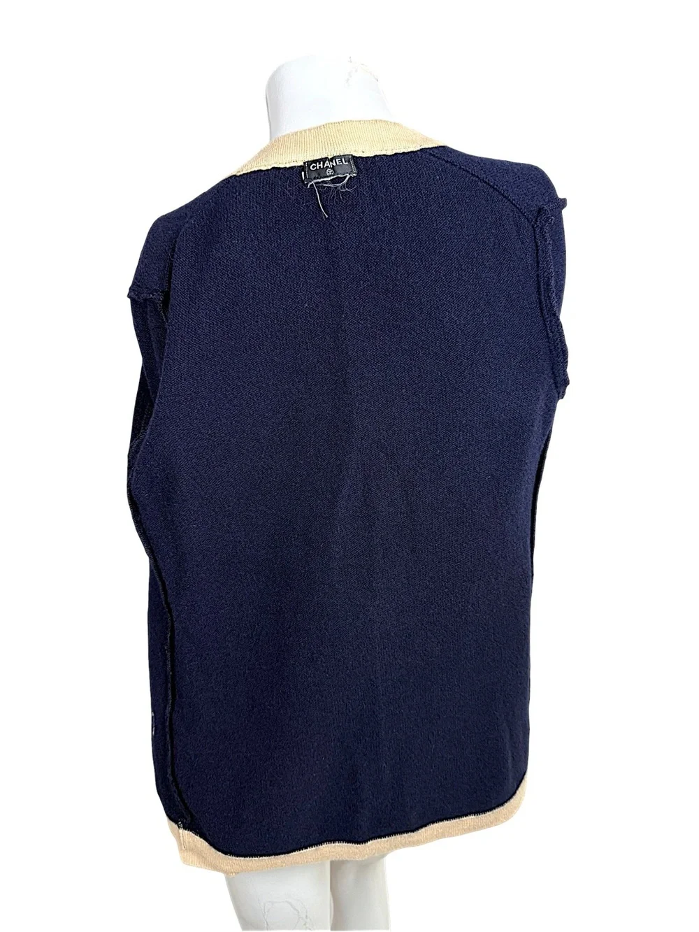 Vintage 90s Chanel Navy Ecru Cashmere CC Cardigan